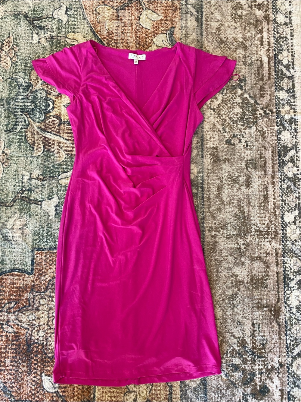 Chaus Fuchsia Faux-Wrap Sheath Dress